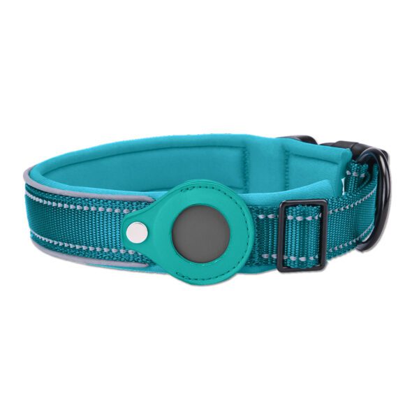 L Blue-green Secure Nylon Dog Collar with Built-in Apple AirTag (not included) Holder Case - Pet Tracker Accessory